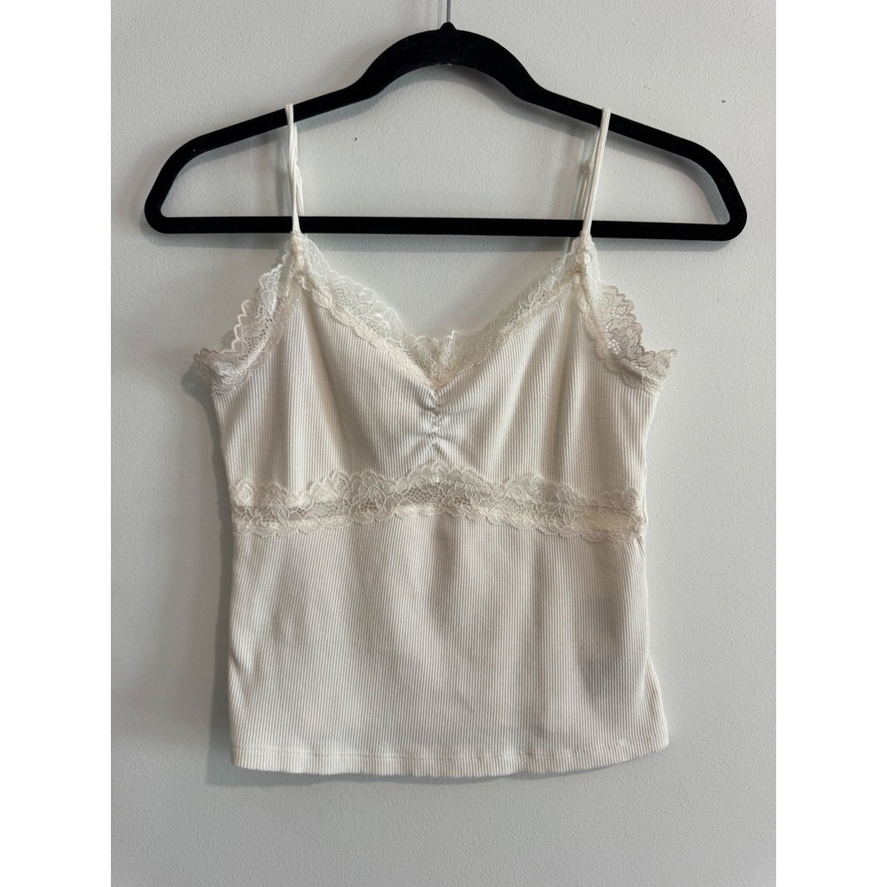 Summer y2k Lace tank H&M Divided Ribbed Trim Camisole Womens‎ S cream Adjustable
